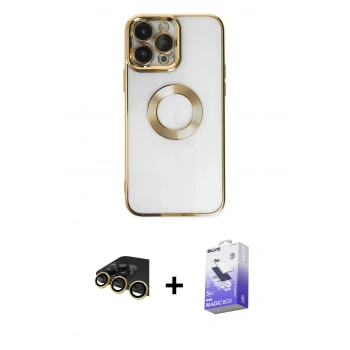 MARSİLYAN™- iPhone 14 Pro Max Kılıf Pusula Form - Siyah Bilvis 5in1 5D Magic Hayalet Cam Ekran Koruyucu + Raze Metal Kamera Lens - GD
