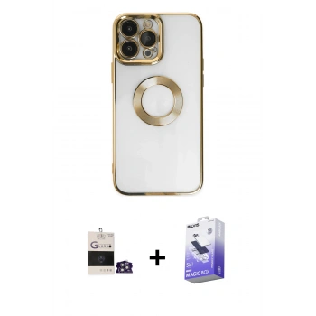 MARSİLYAN™- iPhone 14 Pro Max Kılıf Pusula Form - Siyah Bilvis 5in1 5D Magic Hayalet Cam Ekran Koruyucu + Bilvis Titan Kamera Lens - GS