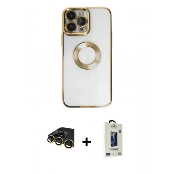 MARSİLYAN™- iPhone 14 Pro Max Kılıf Pusula Form - Siyah Bilvis Hayalet Cam Ekran Koruyucu + Raze Metal Kamera Lens - GD
