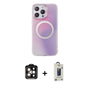 MARSİLYAN™- iPhone 14 Pro Max Kılıf Pusula Form - Siyah Bilvis Hayalet Cam Ekran Koruyucu + PVD Metal Kamera Lens - TU