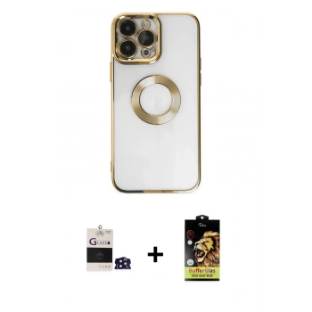 MARSİLYAN™- iPhone 14 Pro Max Kılıf Pusula Form - Siyah Buffer Cam Ekran Koruyucu + Bilvis Titan Kamera Lens - DNMR