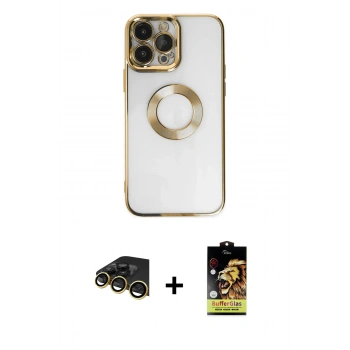 MARSİLYAN™- iPhone 14 Pro Max Kılıf Pusula Form - Siyah Buffer Cam Ekran Koruyucu + Raze Metal Kamera Lens - GD