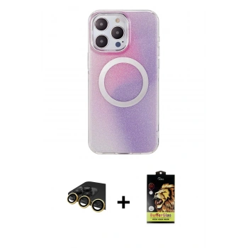 MARSİLYAN™- iPhone 14 Pro Max Kılıf Pusula Form - Siyah Buffer Cam Ekran Koruyucu + Raze Metal Kamera Lens - GD