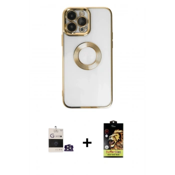 MARSİLYAN™- iPhone 14 Pro Max Kılıf Pusula Form - Siyah Buffer Cam Ekran Koruyucu + Bilvis Titan Kamera Lens - GS
