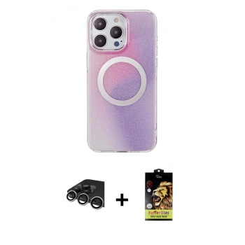 MARSİLYAN™- iPhone 14 Pro Max Kılıf Pusula Form - Siyah Buffer Cam Ekran Koruyucu + Raze Metal Kamera Lens - GS