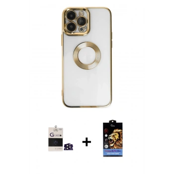 MARSİLYAN™- iPhone 14 Pro Max Kılıf Pusula Form - Siyah Buffer Hayalet Cam Ekran Koruyucu + Bilvis Titan Kamera Lens - DNMR