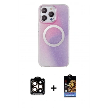MARSİLYAN™- iPhone 14 Pro Max Kılıf Pusula Form - Siyah Buffer Hayalet Cam Ekran Koruyucu + PVD Metal Kamera Lens - TU