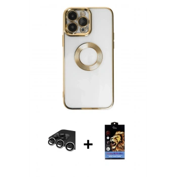 MARSİLYAN™- iPhone 14 Pro Max Kılıf Pusula Form - Siyah Buffer Hayalet Cam Ekran Koruyucu + Raze Metal Kamera Lens - GS