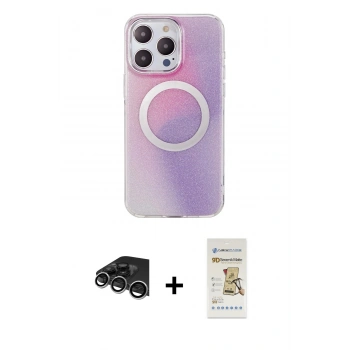 MARSİLYAN™- iPhone 14 Pro Max Kılıf Pusula Form - Siyah Mat Seramik Nano Ekran Koruyucu + Raze Metal Kamera Lens - GS