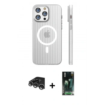 MARSİLYAN™- iPhone 14 Pro Max Kılıf Pusula Minimal Koleksiyonu - Şeffaf 360 Full Body Arka Koruyucu + Raze Metal Kamera Lens - GS