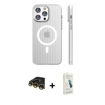 MARSİLYAN™- iPhone 14 Pro Max Kılıf Pusula Minimal Koleksiyonu - Şeffaf Pasifik Cam Ekran Koruyucu + Raze Metal Kamera Lens - GD
