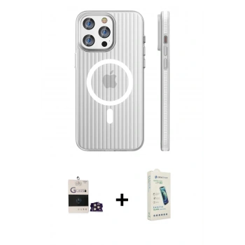 MARSİLYAN™- iPhone 14 Pro Max Kılıf Pusula Minimal Koleksiyonu - Şeffaf Pasifik Cam Ekran Koruyucu + Bilvis Titan Kamera Lens - GD