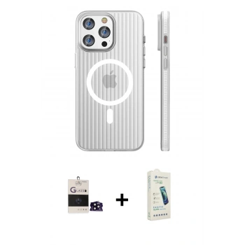 MARSİLYAN™- iPhone 14 Pro Max Kılıf Pusula Minimal Koleksiyonu - Şeffaf Pasifik Cam Ekran Koruyucu + Bilvis Titan Kamera Lens - SH