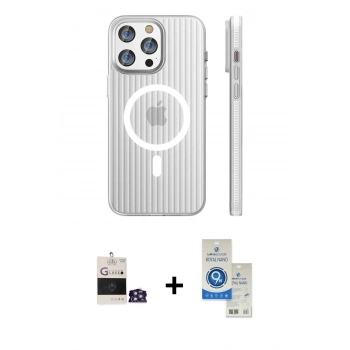 MARSİLYAN™- iPhone 14 Pro Max Kılıf Pusula Minimal Koleksiyonu - Şeffaf Royal Nano Ekran Koruyucu + Bilvis Titan Kamera Lens - GS