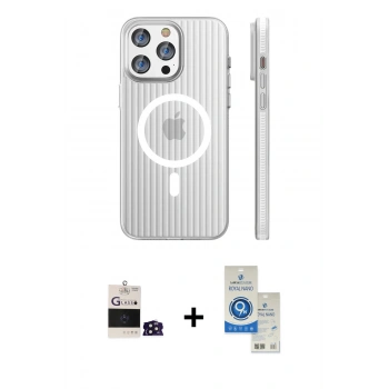 MARSİLYAN™- iPhone 14 Pro Max Kılıf Pusula Minimal Koleksiyonu - Şeffaf Royal Nano Ekran Koruyucu + Bilvis Titan Kamera Lens - DNMR
