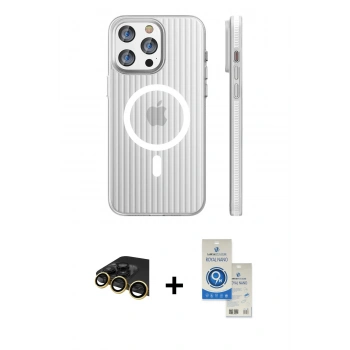 MARSİLYAN™- iPhone 14 Pro Max Kılıf Pusula Minimal Koleksiyonu - Şeffaf Royal Nano Ekran Koruyucu + Raze Metal Kamera Lens - GD