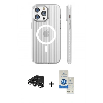 MARSİLYAN™- iPhone 14 Pro Max Kılıf Pusula Minimal Koleksiyonu - Şeffaf Royal Nano Ekran Koruyucu + Raze Metal Kamera Lens - GS