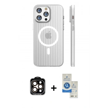 MARSİLYAN™- iPhone 14 Pro Max Kılıf Pusula Minimal Koleksiyonu - Şeffaf Royal Nano Ekran Koruyucu + PVD Metal Kamera Lens - TU