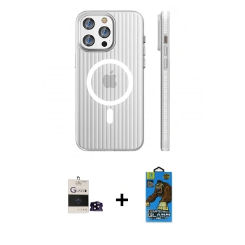 MARSİLYAN™- iPhone 14 Pro Max Kılıf Pusula Minimal Koleksiyonu - Siyah 18D Cam Ekran Koruyucu + Bilvis Titan Kamera Lens - SH