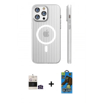 MARSİLYAN™- iPhone 14 Pro Max Kılıf Pusula Minimal Koleksiyonu - Siyah 18D Cam Ekran Koruyucu + Bilvis Titan Kamera Lens - GS