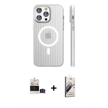 MARSİLYAN™- iPhone 14 Pro Max Kılıf Pusula Minimal Koleksiyonu - Siyah Bilvis 3D Mat Cam Ekran Koruyucu + Bilvis Titan Kamera Lens - SH
