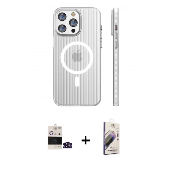 MARSİLYAN™- iPhone 14 Pro Max Kılıf Pusula Minimal Koleksiyonu - Siyah Bilvis 3D Mat Cam Ekran Koruyucu + Bilvis Titan Kamera Lens - DNMR