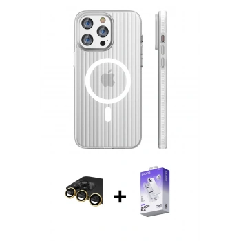MARSİLYAN™- iPhone 14 Pro Max Kılıf Pusula Minimal Koleksiyonu - Siyah Bilvis 5in1 3D Magic Cam Ekran Koruyucu + Raze Metal Kamera Lens - GD