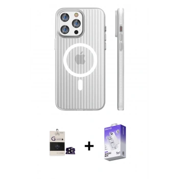 MARSİLYAN™- iPhone 14 Pro Max Kılıf Pusula Minimal Koleksiyonu - Siyah Bilvis 5in1 3D Magic Cam Ekran Koruyucu + Bilvis Titan Kamera Lens - SH