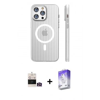 MARSİLYAN™- iPhone 14 Pro Max Kılıf Pusula Minimal Koleksiyonu - Siyah Bilvis 5in1 3D Magic Cam Ekran Koruyucu + Bilvis Titan Kamera Lens - GD