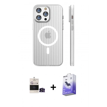 MARSİLYAN™- iPhone 14 Pro Max Kılıf Pusula Minimal Koleksiyonu - Siyah Bilvis 5in1 5D Magic Hayalet Cam Ekran Koruyucu + Bilvis Titan Kamera Lens - SH
