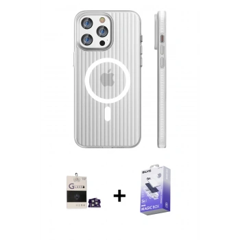 MARSİLYAN™- iPhone 14 Pro Max Kılıf Pusula Minimal Koleksiyonu - Siyah Bilvis 5in1 5D Magic Hayalet Cam Ekran Koruyucu + Bilvis Titan Kamera Lens - GS