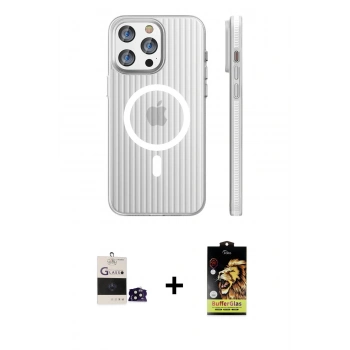 MARSİLYAN™- iPhone 14 Pro Max Kılıf Pusula Minimal Koleksiyonu - Siyah Buffer Cam Ekran Koruyucu + Bilvis Titan Kamera Lens - SH