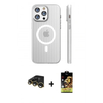 MARSİLYAN™- iPhone 14 Pro Max Kılıf Pusula Minimal Koleksiyonu - Siyah Buffer Cam Ekran Koruyucu + Raze Metal Kamera Lens - GD