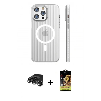 MARSİLYAN™- iPhone 14 Pro Max Kılıf Pusula Minimal Koleksiyonu - Siyah Buffer Cam Ekran Koruyucu + Raze Metal Kamera Lens - GS