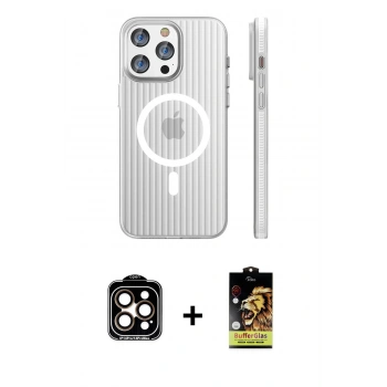 MARSİLYAN™- iPhone 14 Pro Max Kılıf Pusula Minimal Koleksiyonu - Siyah Buffer Cam Ekran Koruyucu + PVD Metal Kamera Lens - TU