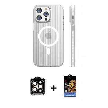 MARSİLYAN™- iPhone 14 Pro Max Kılıf Pusula Minimal Koleksiyonu - Siyah Buffer Hayalet Cam Ekran Koruyucu + PVD Metal Kamera Lens - TU