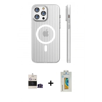 MARSİLYAN™- iPhone 14 Pro Max Kılıf Pusula Minimal Koleksiyonu - Siyah Polymer Nano Ekran Koruyucu + Bilvis Titan Kamera Lens - SH