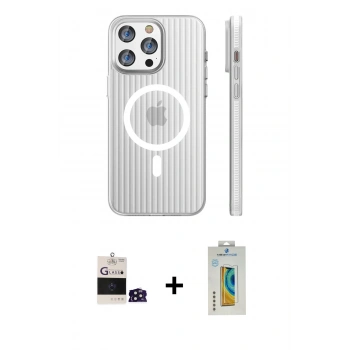 MARSİLYAN™- iPhone 14 Pro Max Kılıf Pusula Minimal Koleksiyonu - Siyah Polymer Nano Ekran Koruyucu + Bilvis Titan Kamera Lens - DNMR