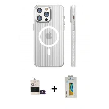 MARSİLYAN™- iPhone 14 Pro Max Kılıf Pusula Minimal Koleksiyonu - Siyah Polymer Nano Ekran Koruyucu + Bilvis Titan Kamera Lens - GD