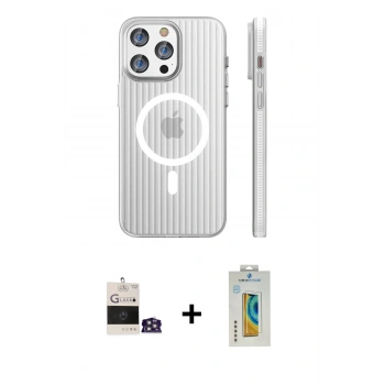 MARSİLYAN™- iPhone 14 Pro Max Kılıf Pusula Minimal Koleksiyonu - Siyah Polymer Nano Ekran Koruyucu + Bilvis Titan Kamera Lens - GS