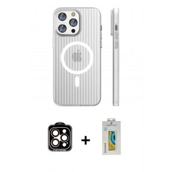 MARSİLYAN™- iPhone 14 Pro Max Kılıf Pusula Minimal Koleksiyonu - Siyah Polymer Nano Ekran Koruyucu + PVD Metal Kamera Lens - TU