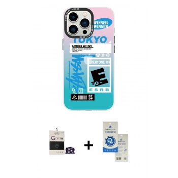 MARSİLYAN™- iPhone 14 Pro Max Kılıf Siluet Çizgi Koleksiyonu - Şeffaf Royal Nano Ekran Koruyucu + Bilvis Titan Kamera Lens - GS