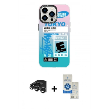 MARSİLYAN™- iPhone 14 Pro Max Kılıf Siluet Çizgi Koleksiyonu - Şeffaf Royal Nano Ekran Koruyucu + Raze Metal Kamera Lens - GS