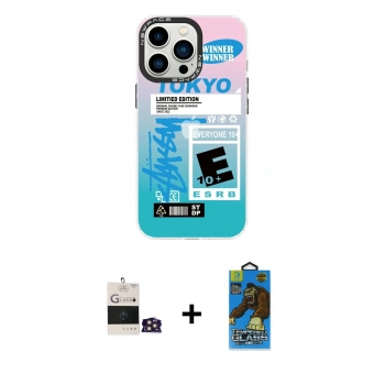 MARSİLYAN™- iPhone 14 Pro Max Kılıf Siluet Çizgi Koleksiyonu - Siyah 18D Cam Ekran Koruyucu + Bilvis Titan Kamera Lens - GD