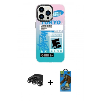 MARSİLYAN™- iPhone 14 Pro Max Kılıf Siluet Çizgi Koleksiyonu - Siyah 18D Cam Ekran Koruyucu + Raze Metal Kamera Lens - GS