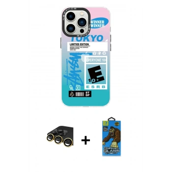 MARSİLYAN™- iPhone 14 Pro Max Kılıf Siluet Çizgi Koleksiyonu - Siyah 18D Cam Ekran Koruyucu + Raze Metal Kamera Lens - GD