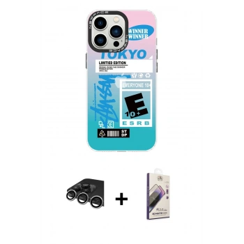 MARSİLYAN™- iPhone 14 Pro Max Kılıf Siluet Çizgi Koleksiyonu - Siyah Bilvis 3D Mat Cam Ekran Koruyucu + Raze Metal Kamera Lens - GS