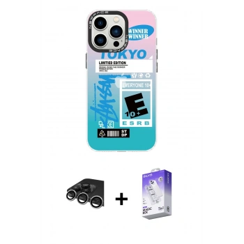 MARSİLYAN™- iPhone 14 Pro Max Kılıf Siluet Çizgi Koleksiyonu - Siyah Bilvis 5in1 3D Magic Cam Ekran Koruyucu + Raze Metal Kamera Lens - GS