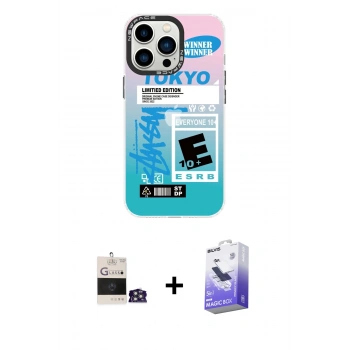 MARSİLYAN™- iPhone 14 Pro Max Kılıf Siluet Çizgi Koleksiyonu - Siyah Bilvis 5in1 5D Magic Hayalet Cam Ekran Koruyucu + Bilvis Titan Kamera Lens - GS