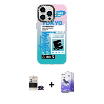 MARSİLYAN™- iPhone 14 Pro Max Kılıf Siluet Çizgi Koleksiyonu - Siyah Bilvis 5in1 5D Magic Hayalet Cam Ekran Koruyucu + Bilvis Titan Kamera Lens - DNMR